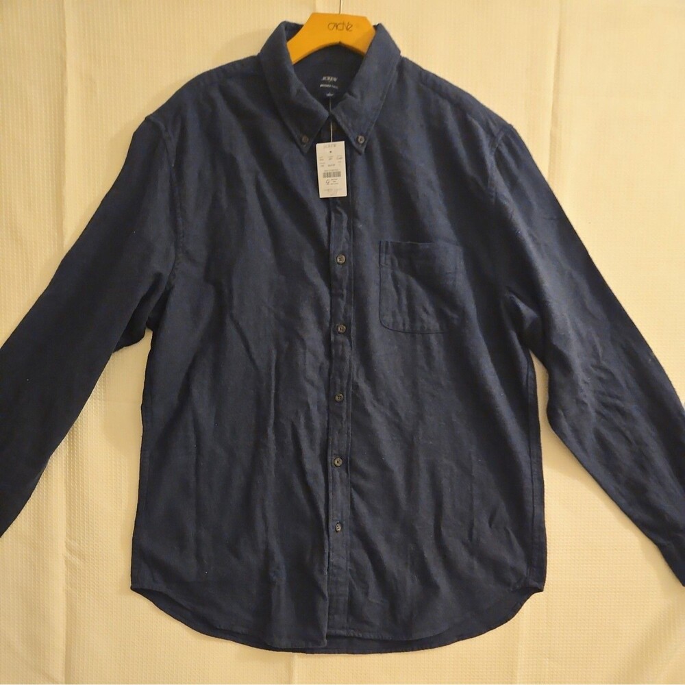 J Crew Brushed Twill Shirt Mens L Navy Classic Fit Long Sleeve Button Down NEW